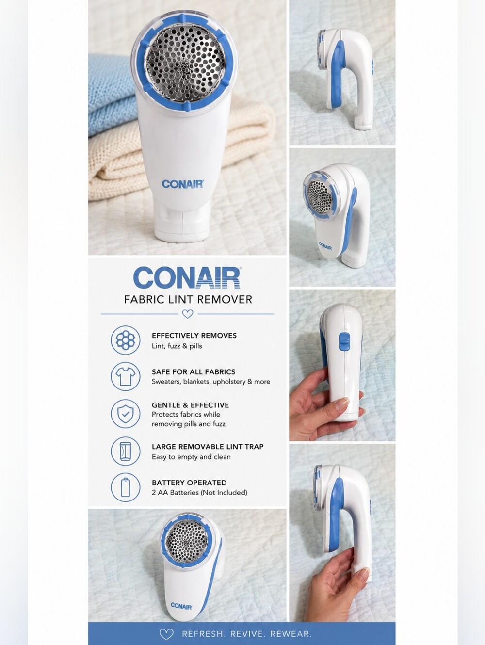 🧺 White & Blue Fabric Shaver – Clothes & Upholstery Lint Remover